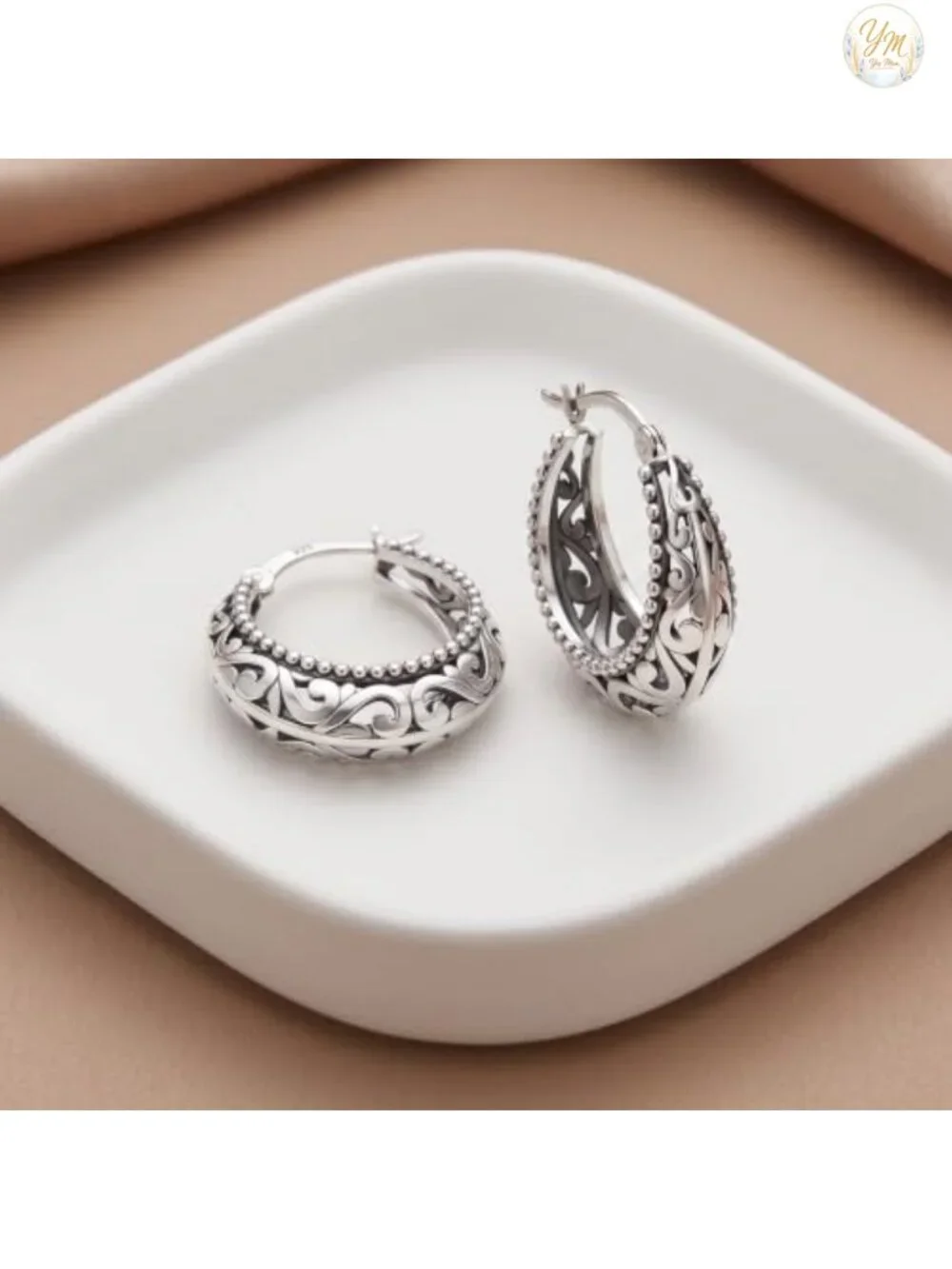 925 Sterling Silver Hoop Earrings | Women's Filigree Openwork Lightweight